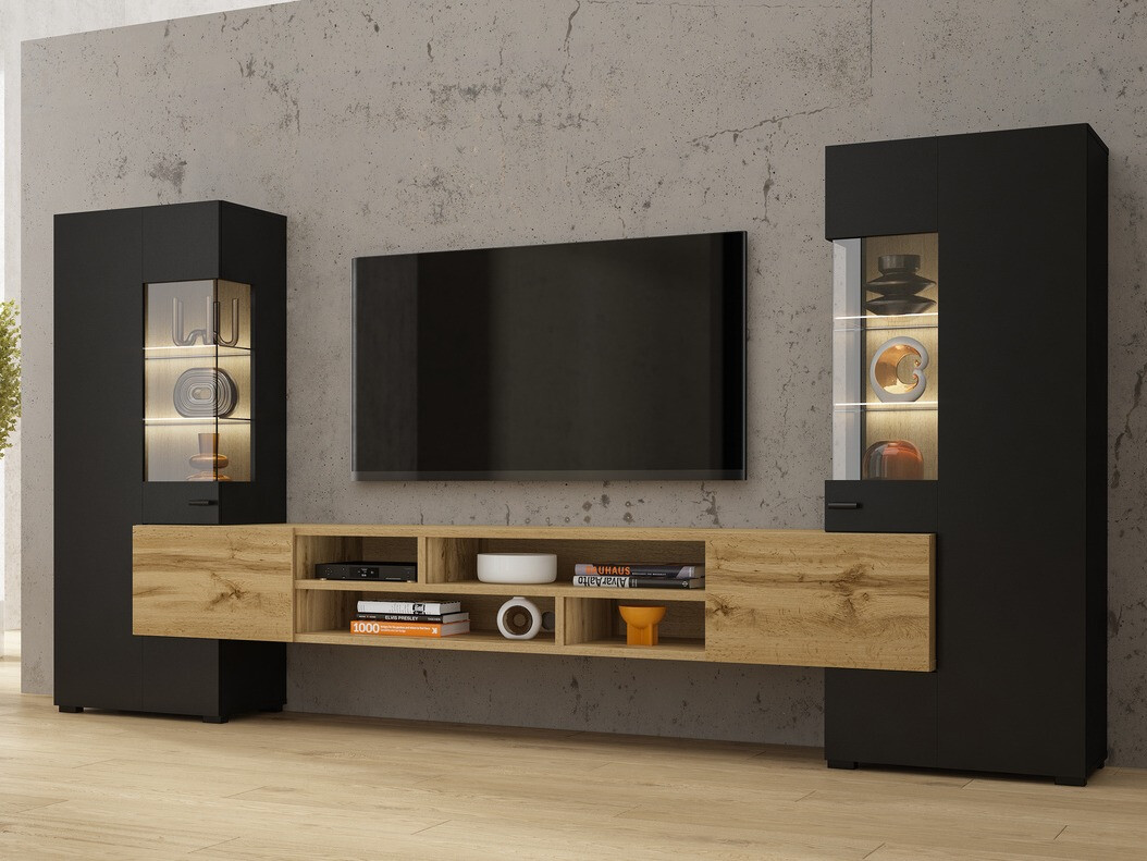Living room set Mondalo 101 (Wotan Oak + Matte black)