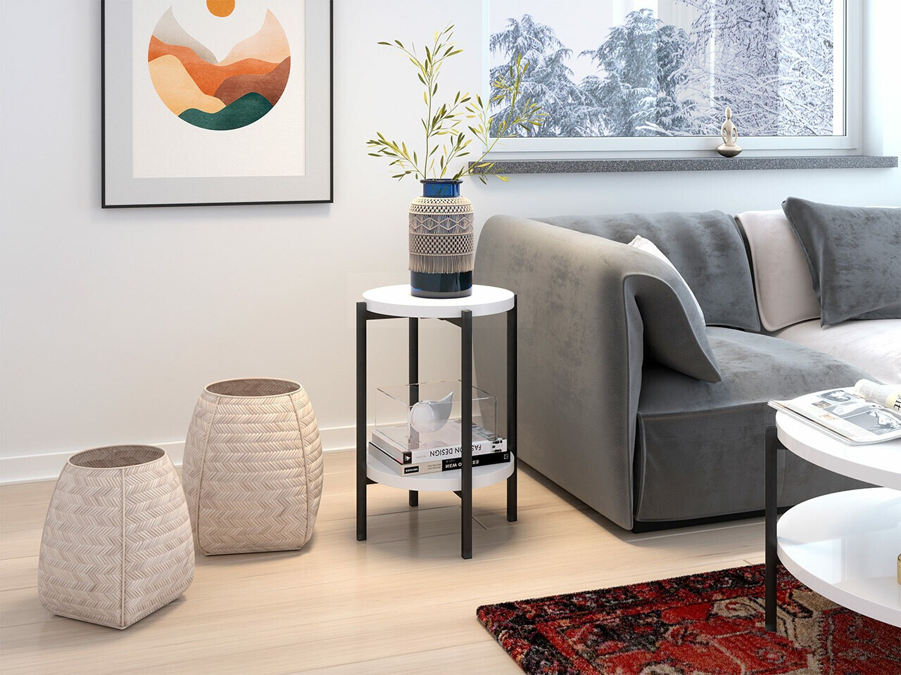 Side table Providence 179 (Glossy white + Black)