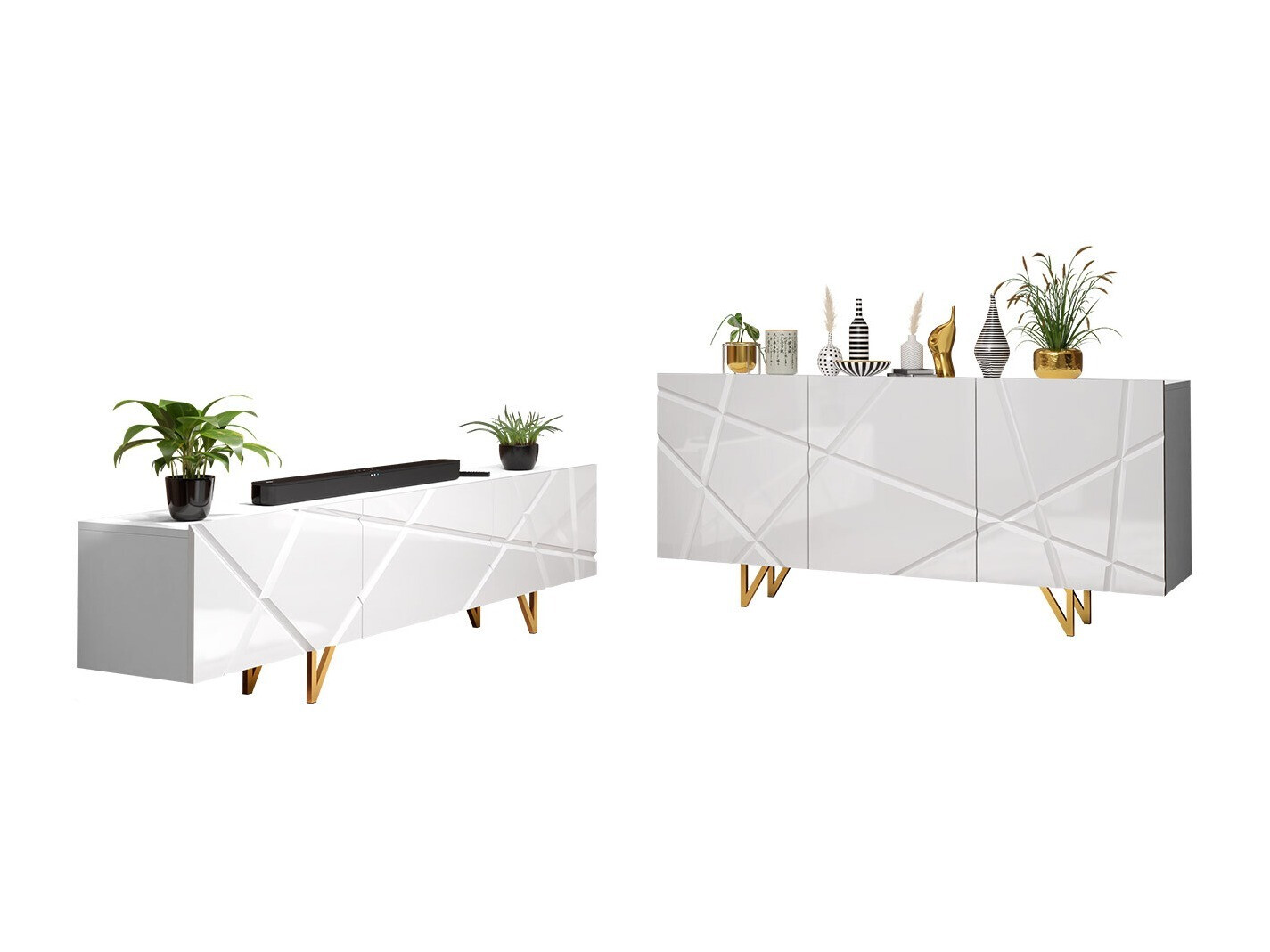 Living room set Audis (White + Glossy white)