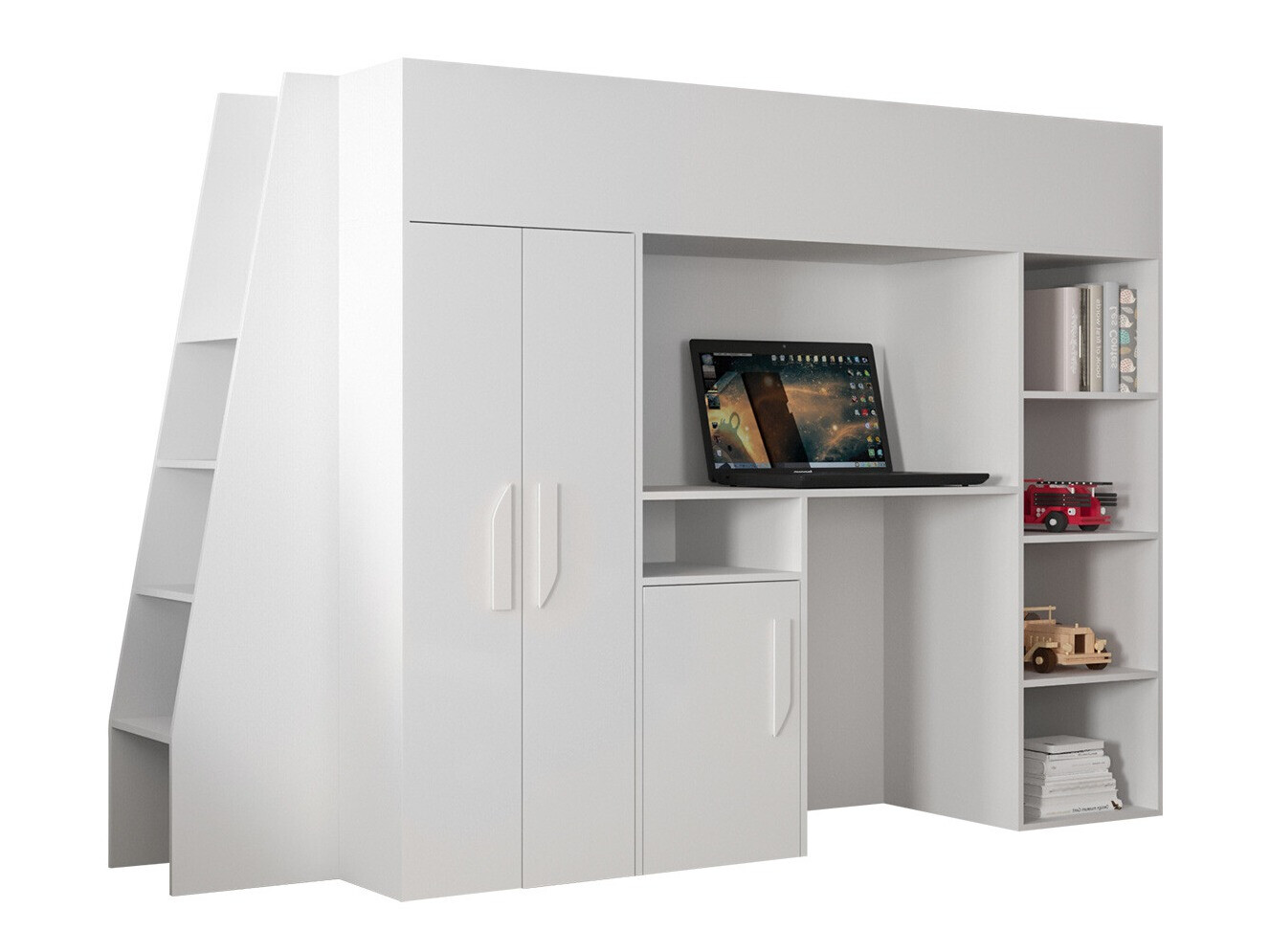 Loft bed Hartford 355 (White + Glossy white)