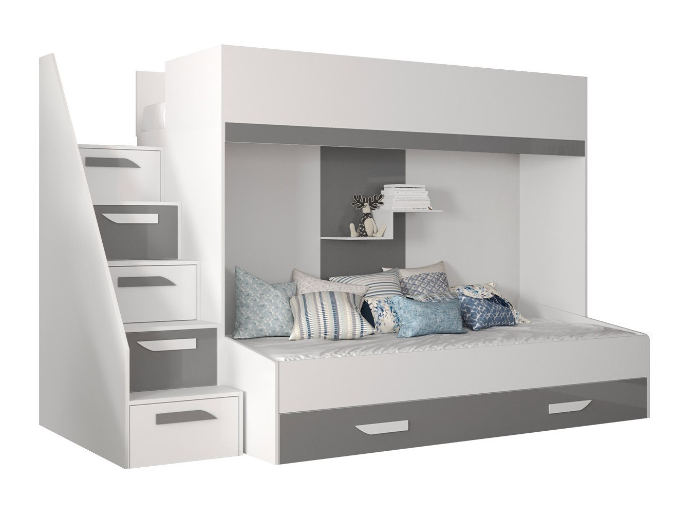 Bunk bed Hartford 356 (White + Gloss grey + Glossy white)