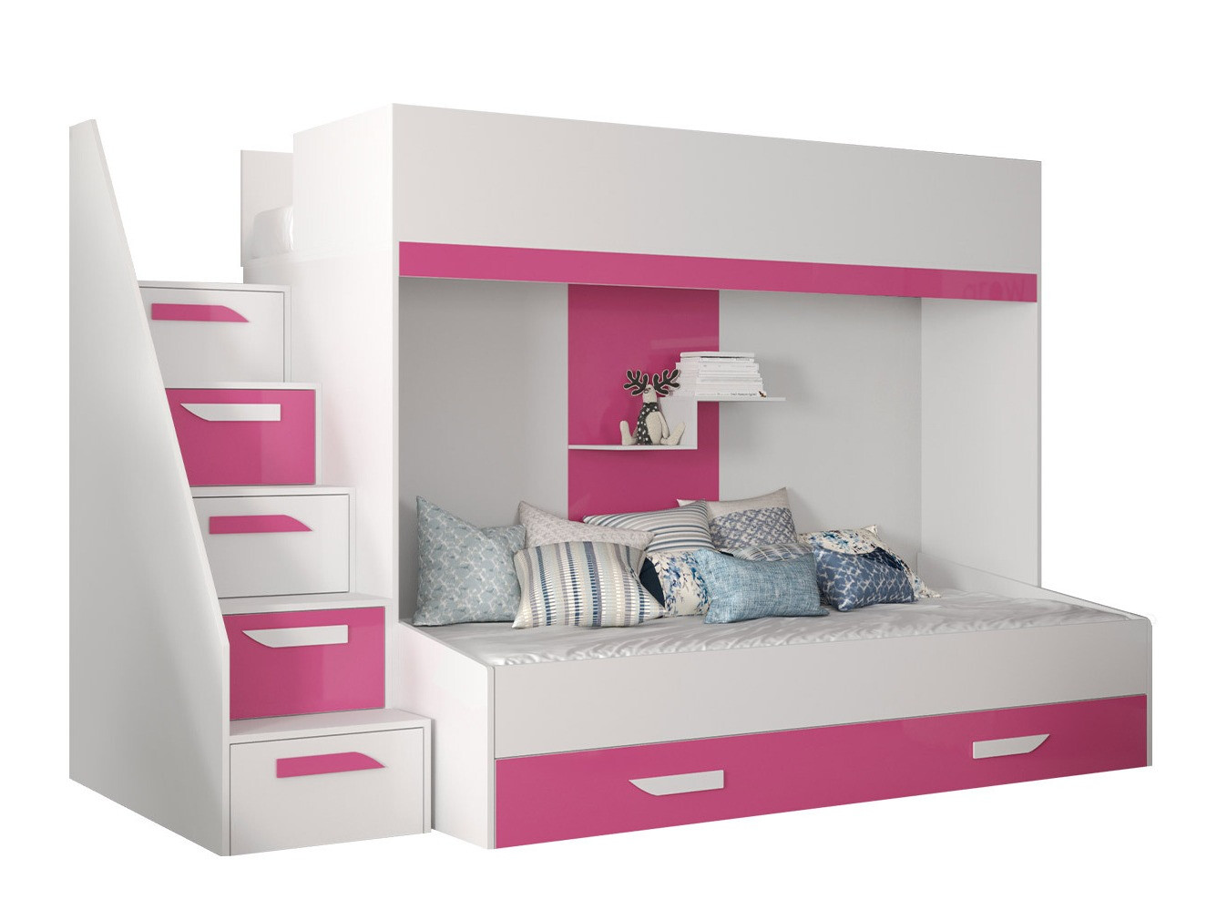 Bunk bed Hartford 356 (White + Glossy pink + Glossy white)