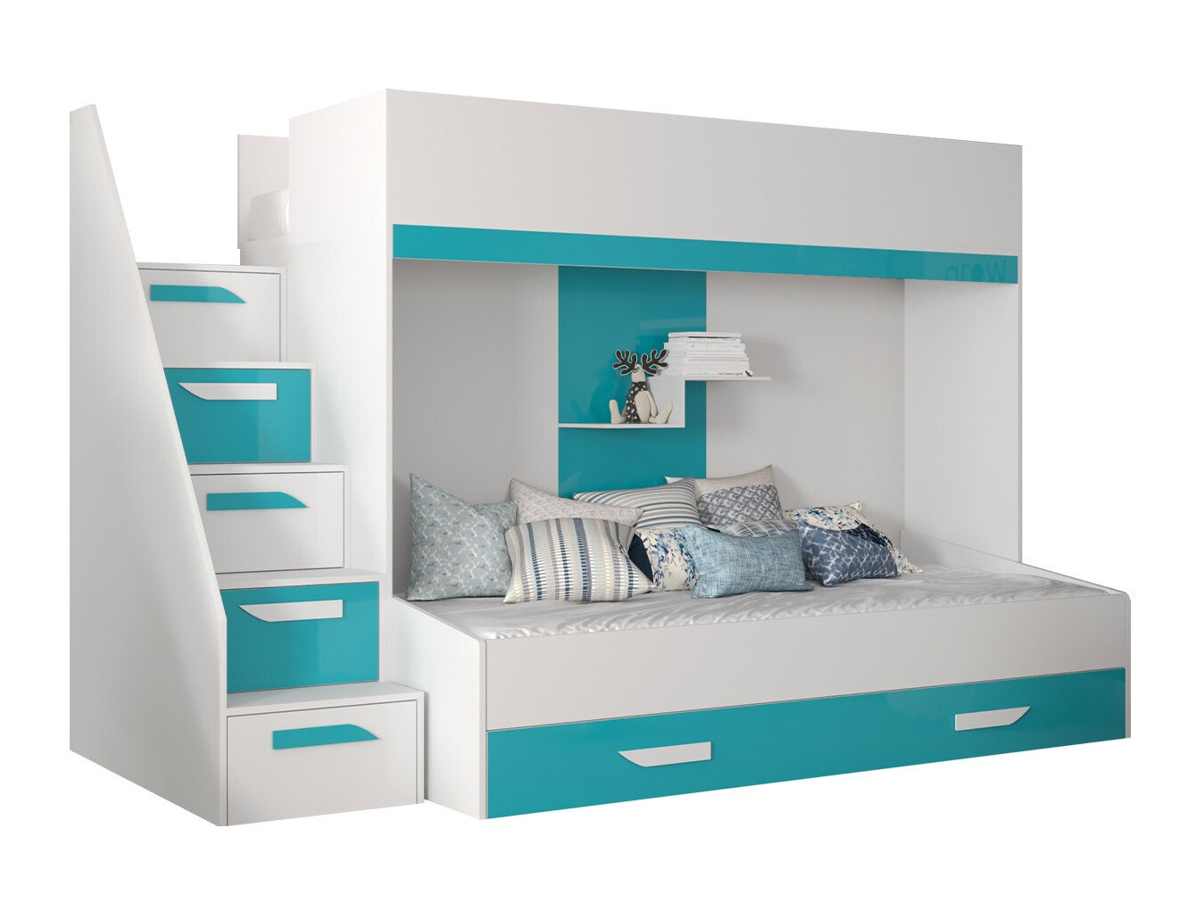 Bunk bed Hartford 356 (White + Glossy Turquoise + Glossy white)