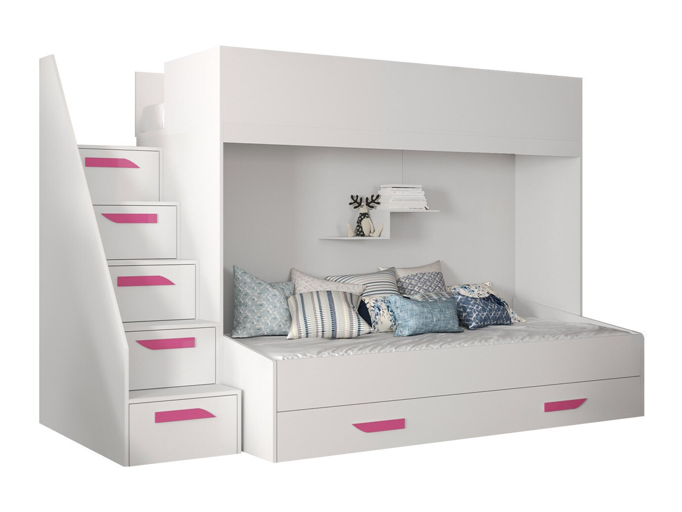 Bunk bed Hartford 356 (White + Glossy white + Pink)