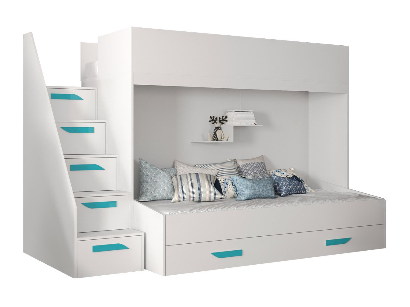 Bunk bed Hartford 356 (White + Glossy white + Turquoise)