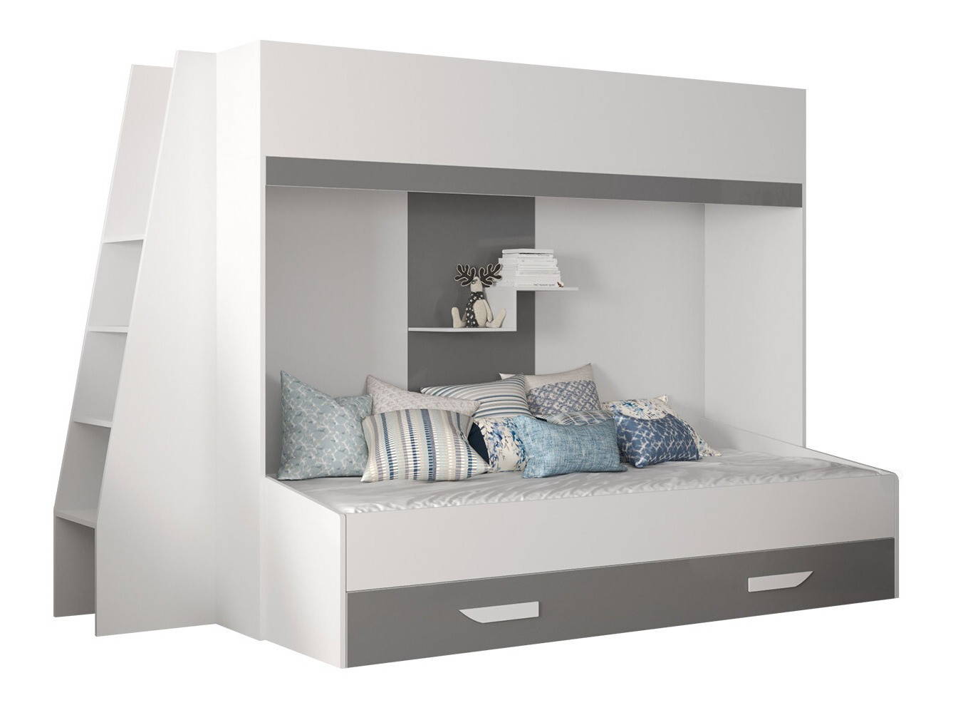 Bunk bed Hartford 357 (White + Gloss grey + Glossy white)