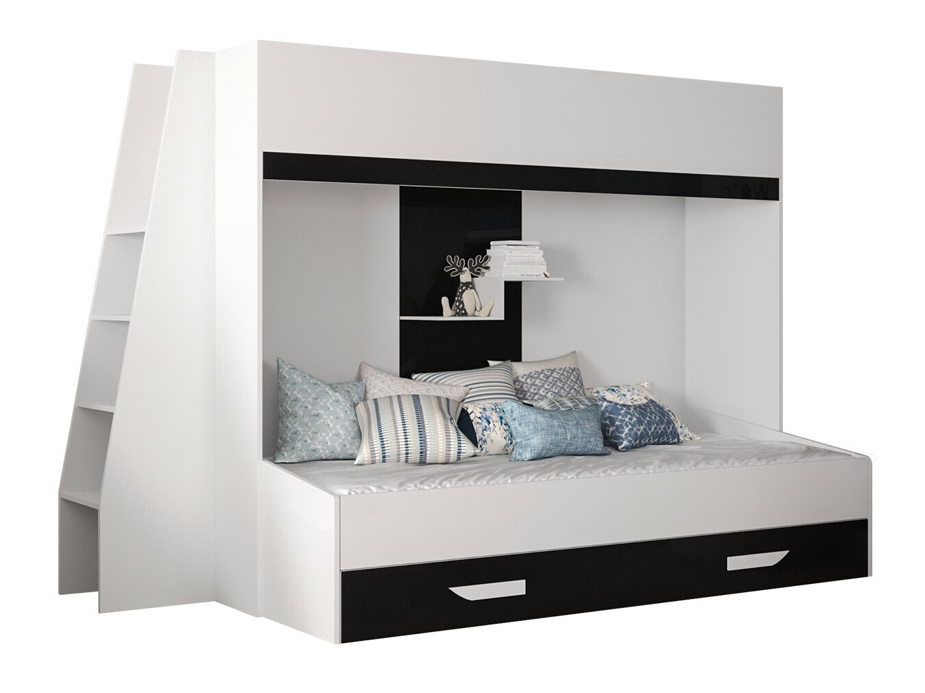 Bunk bed Hartford 357 (White + Glossy black + Glossy white)