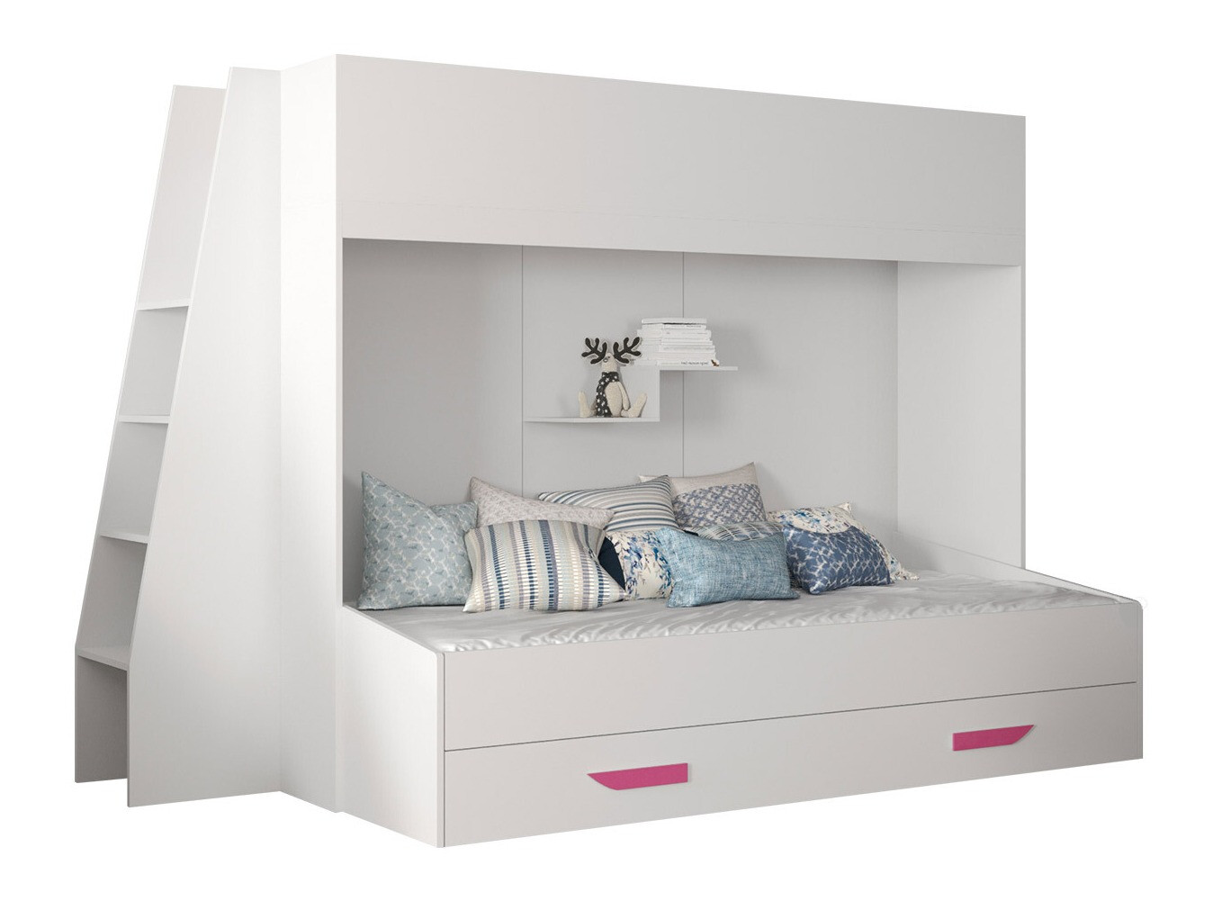 Bunk bed Hartford 357 (White + Glossy white + Pink)