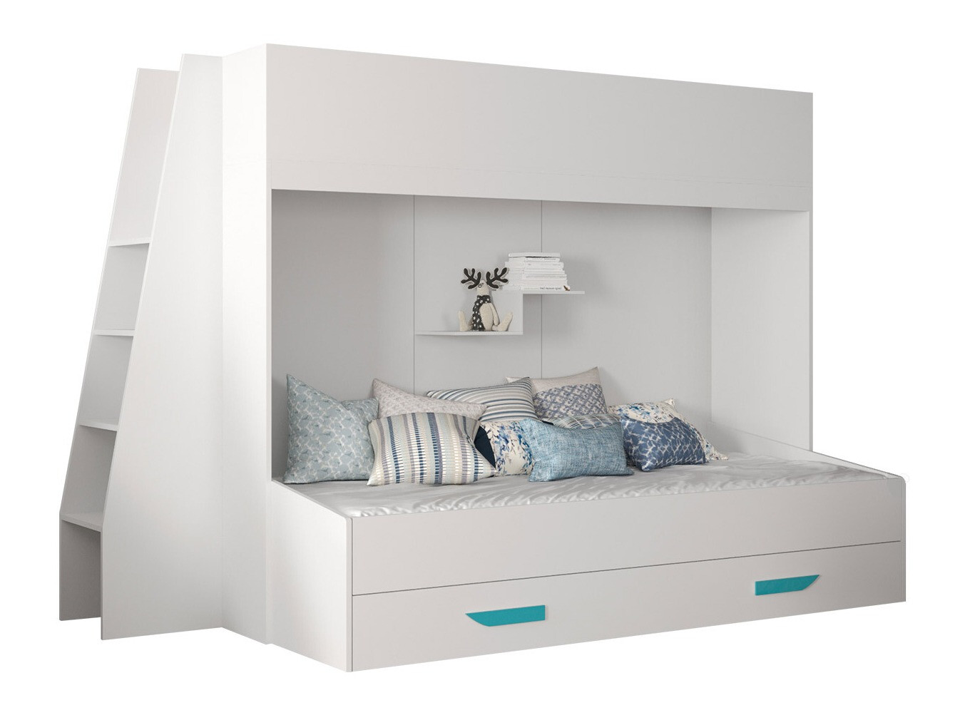 Bunk bed Hartford 357 (White + Glossy white + Turquoise)