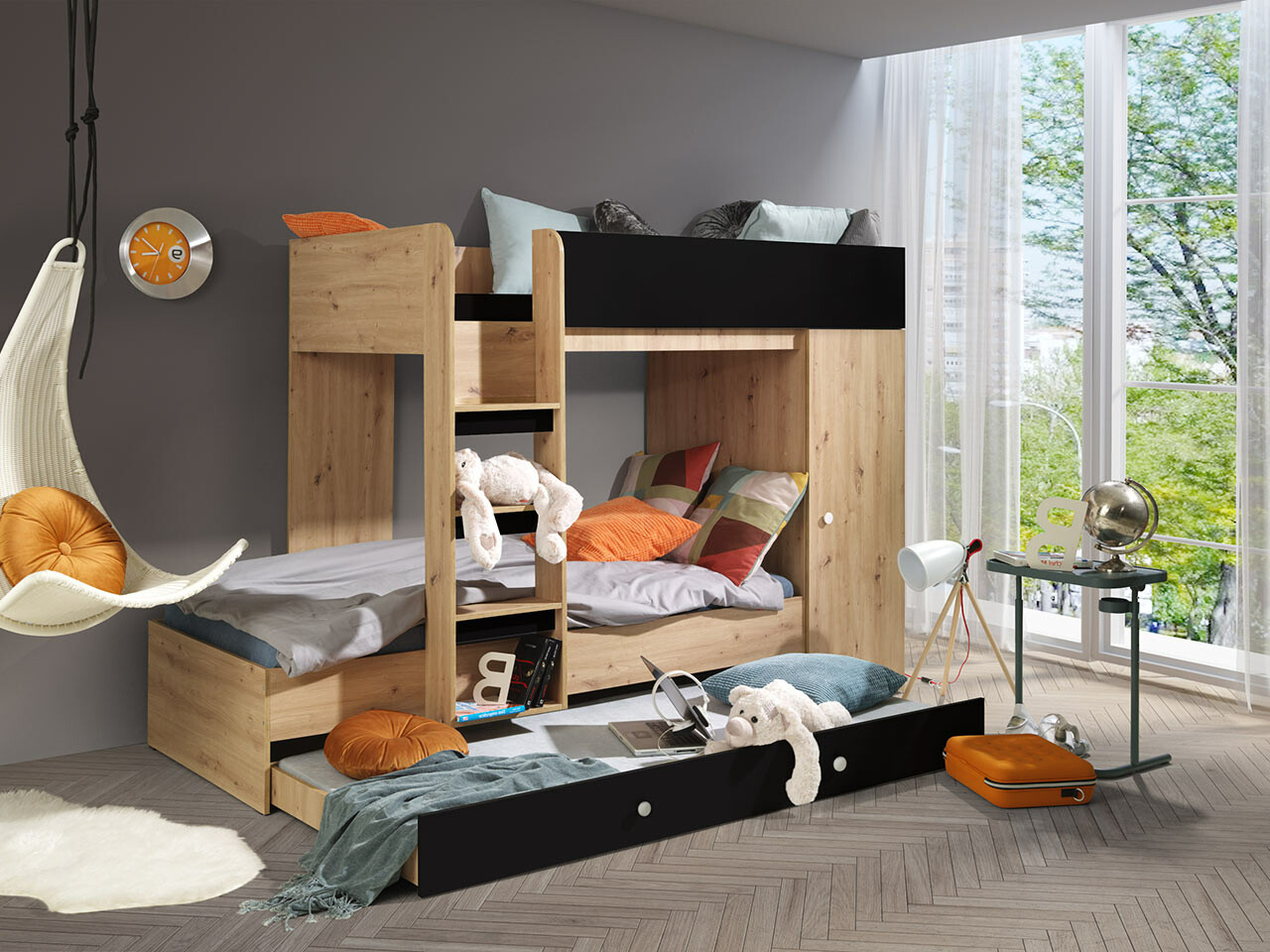 Bunk bed Hartford 360 (Artisan oak + Black)