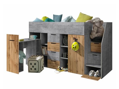 Loft bed Hartford 364 (Concrete + Wotan Oak)