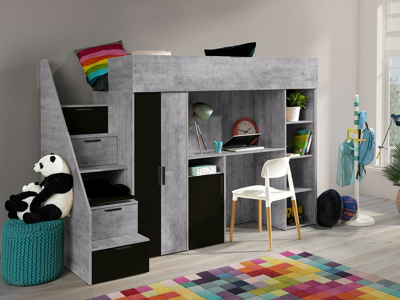 Loft bed Hartford 365 (Concrete + Black)