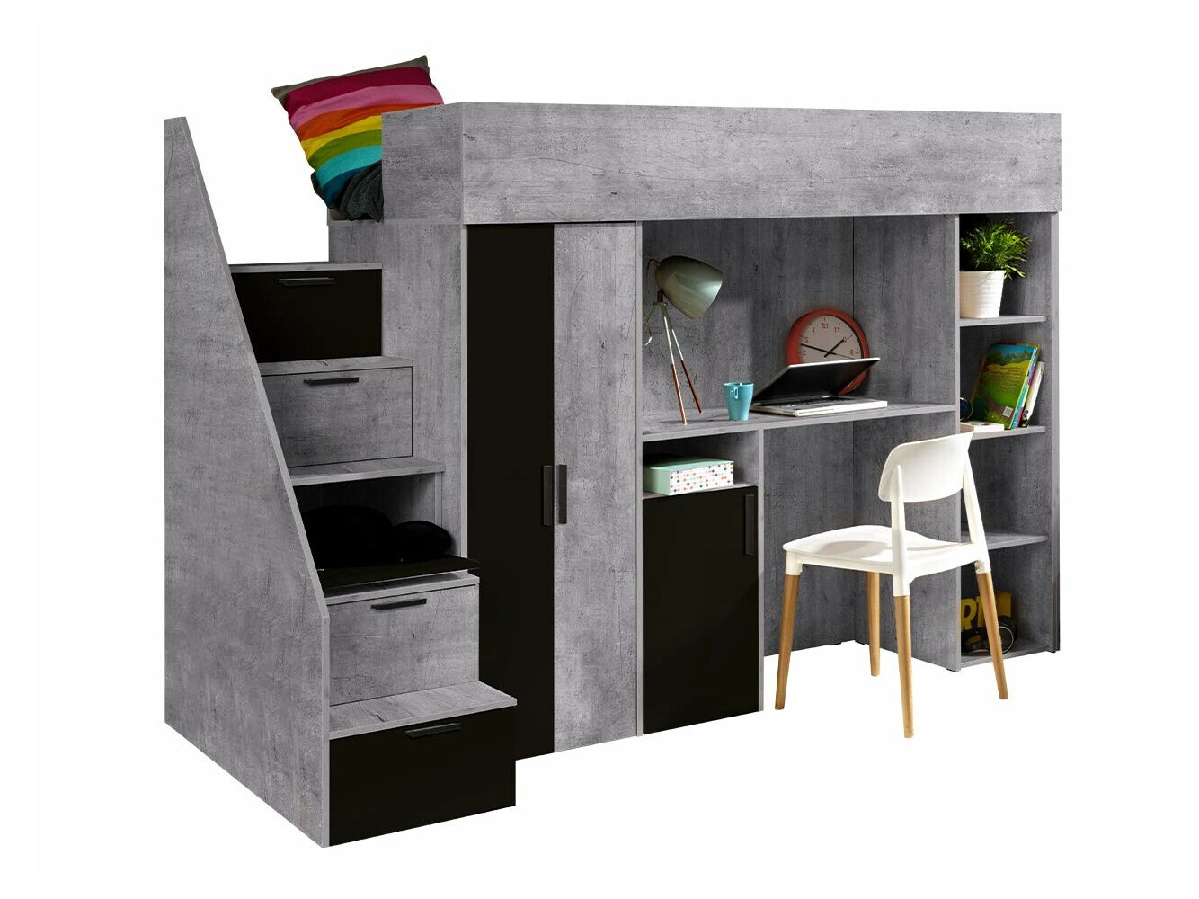 Loft bed Hartford 365 (Concrete + Black)