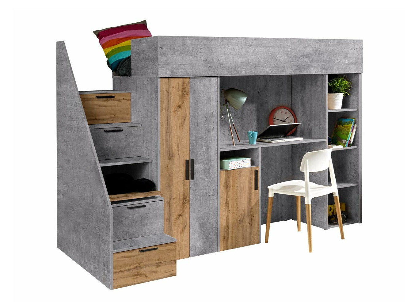 Loft bed Hartford 365 (Concrete + Wotan Oak)