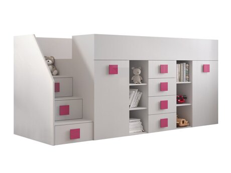 Loft bed Hartford 366 (White + Glossy white + Pink)