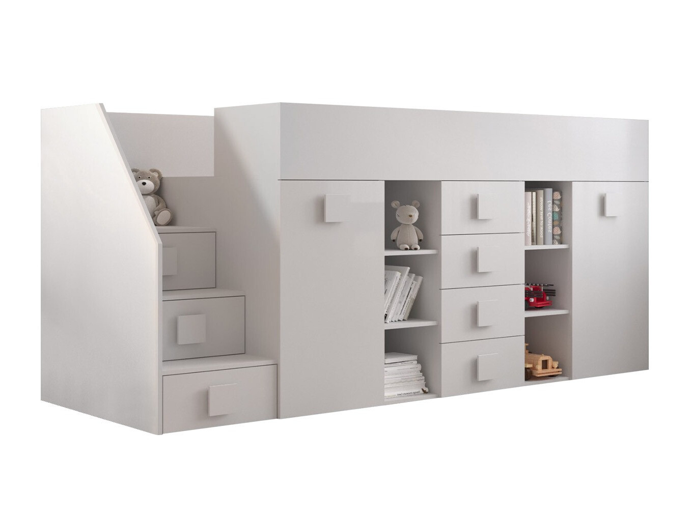 Loft bed Hartford 366 (White + Glossy white)