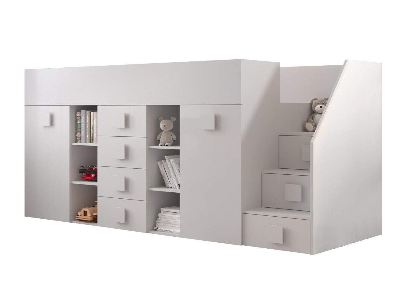 Loft bed Hartford 366 (White + Glossy white)