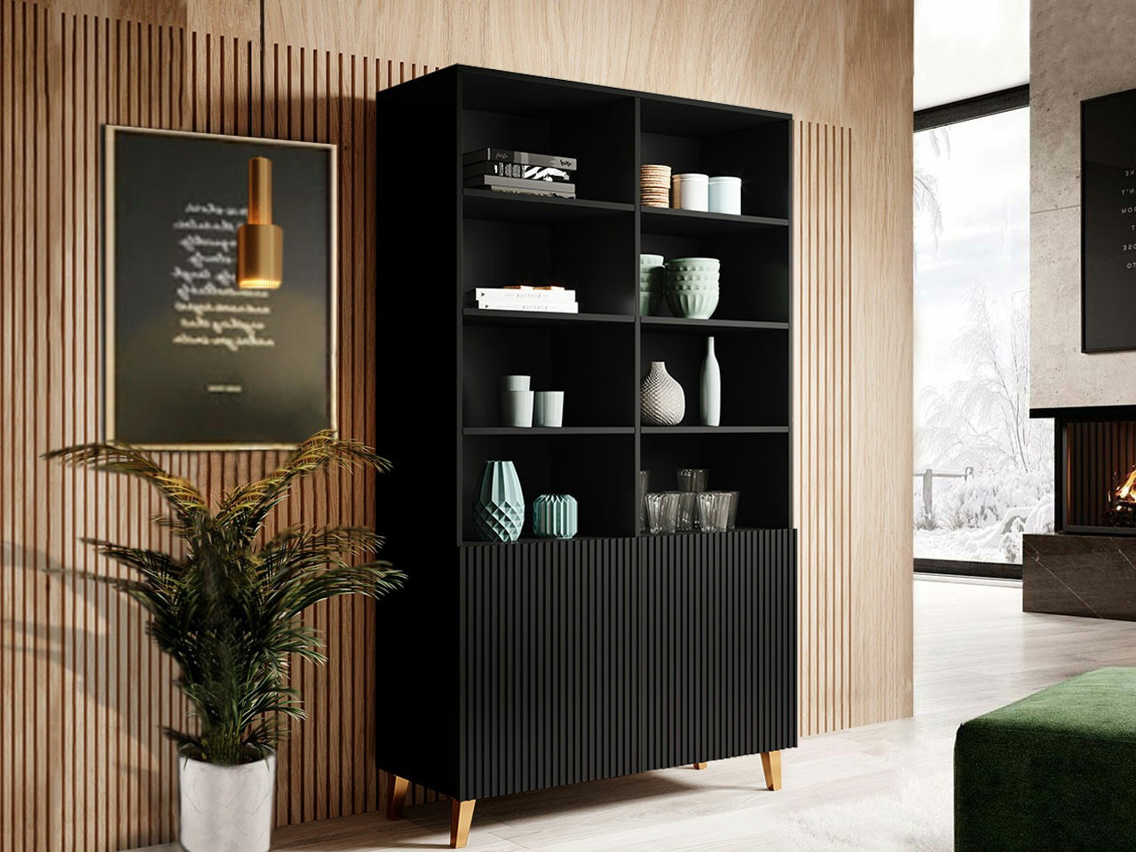Bookcase Dicto I (Black + Golden)