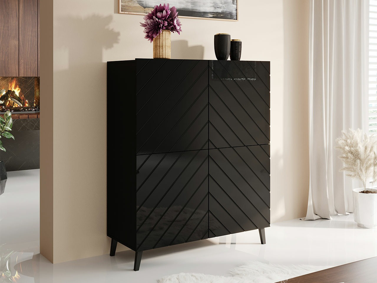 Sideboard Charlotte 179 (Black + Glossy black)