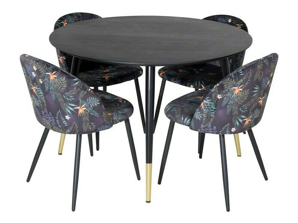 Dining set Dallas 1191 (Floral pattern + Black)