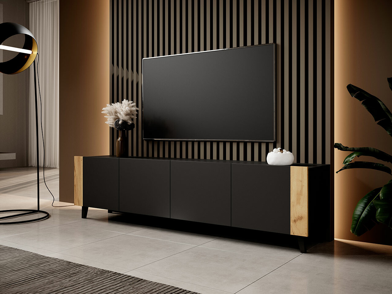 TV stand Charlotte 184 (Black + Craft oak)