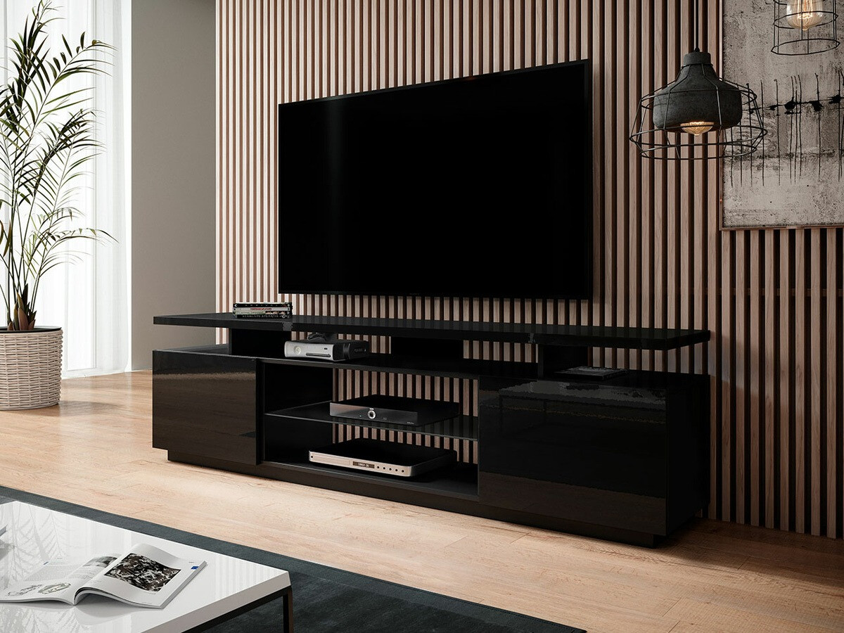TV stand Charlotte 138 (Black + Glossy black)