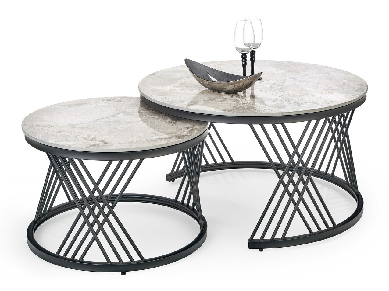 Nest of coffee tables Houston Acetum (Black + Grey marble)