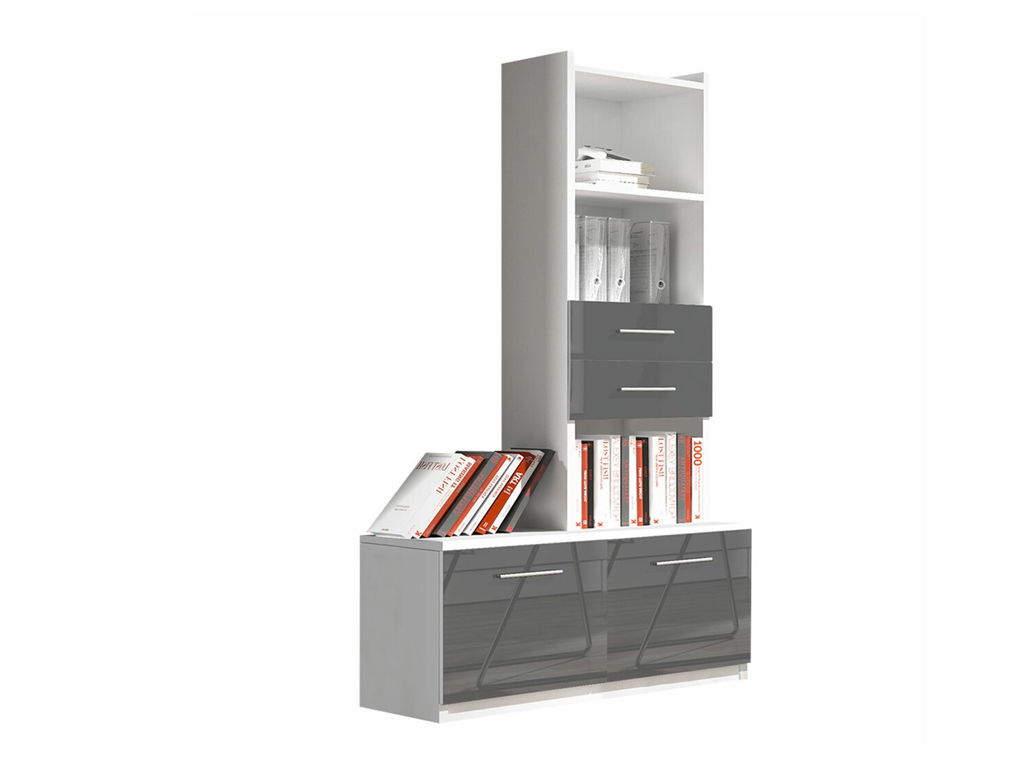 Bookcase Campus (White + Gloss grey)