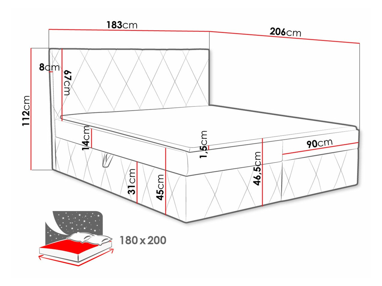 Continental bed Comfivo 225 (Magic Velvet 2216)