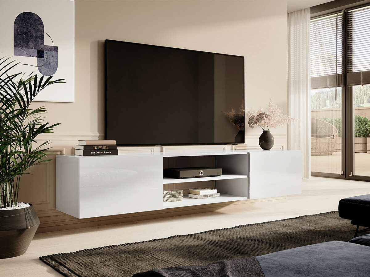 TV stand Charlotte 164 (White + Glossy white)