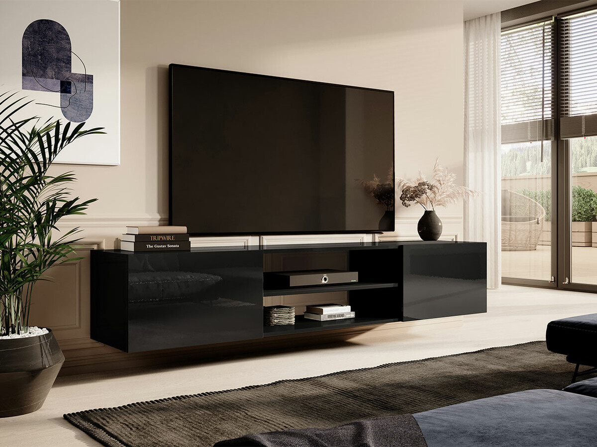 TV stand Imago II (Black + Glossy black)