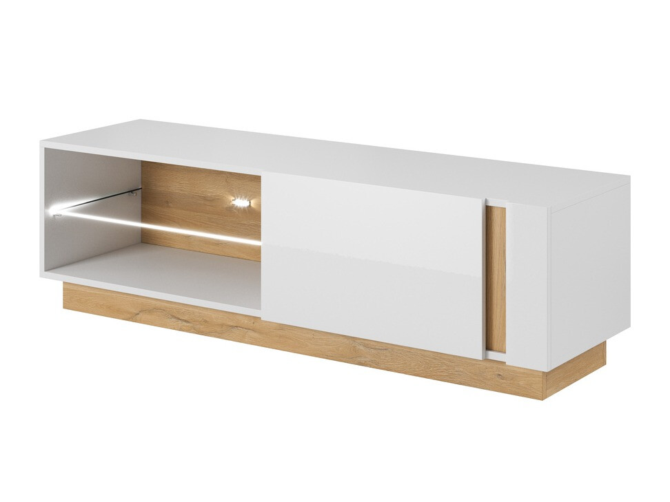 TV stand Novbela 107 (White + Glossy white + Grandson oak)