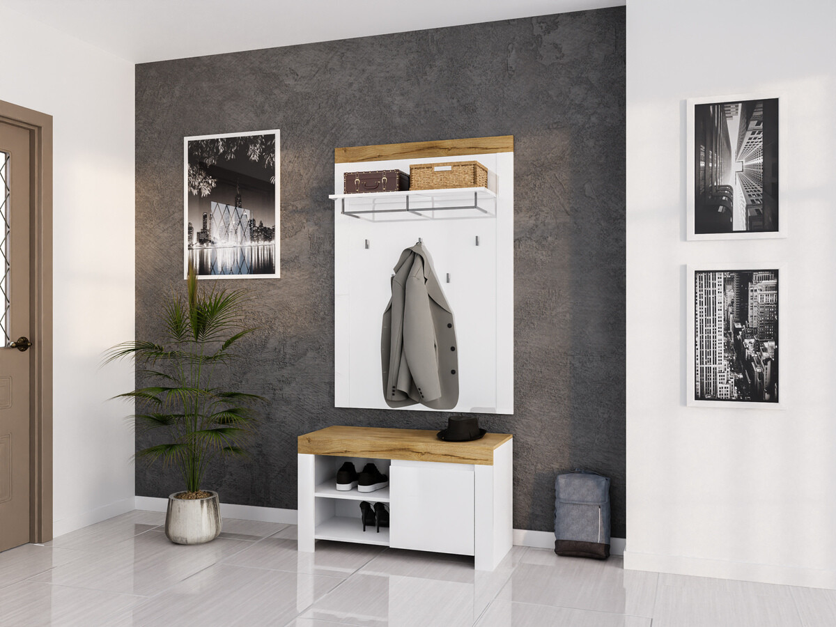 Hallway set Sonsoru 140 (White + Glossy white + Wotan Oak)