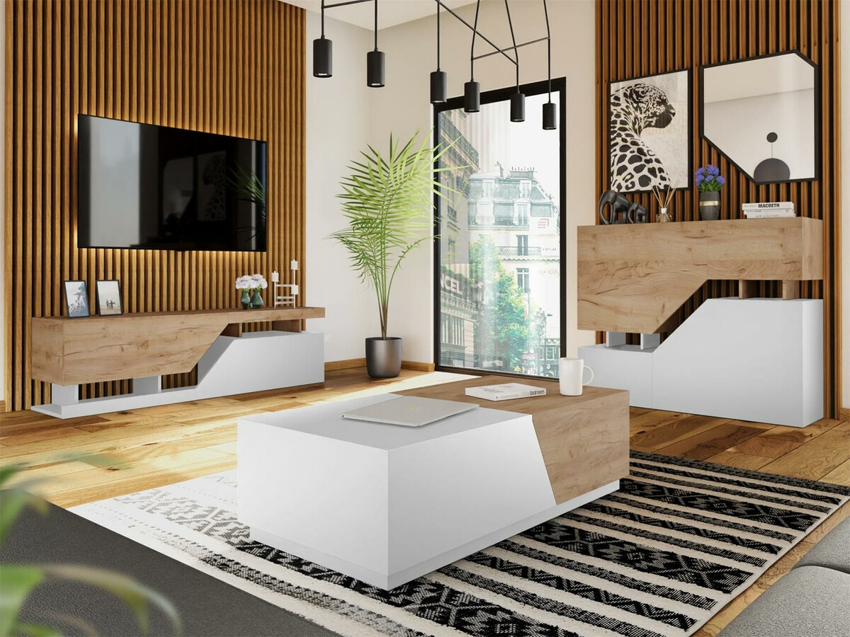 Coffee table Comfivo Daldune (White + Wotan Oak)