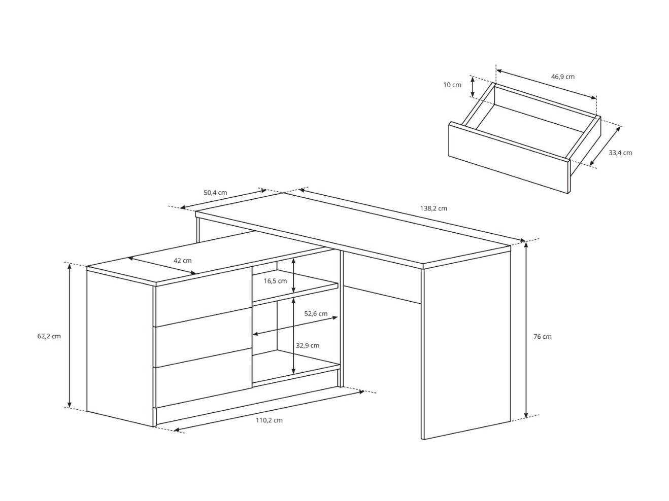 Corner desk Kingston 130 (Graphite)