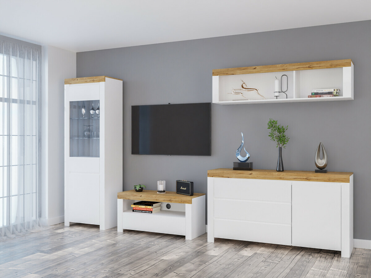 Living room set Sonsoru 144 (White + Glossy white + Wotan Oak)