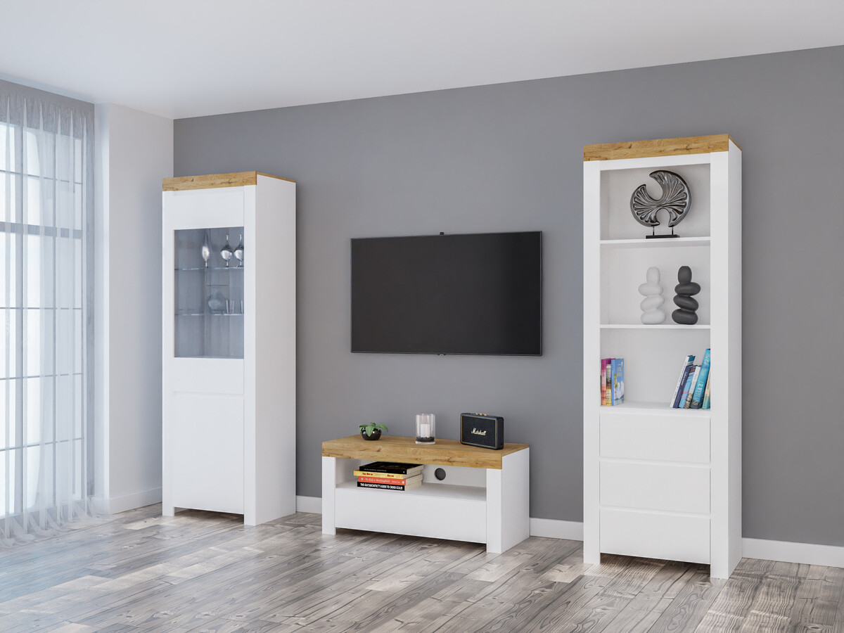 Living room set Sonsoru 145 (White + Glossy white + Wotan Oak)