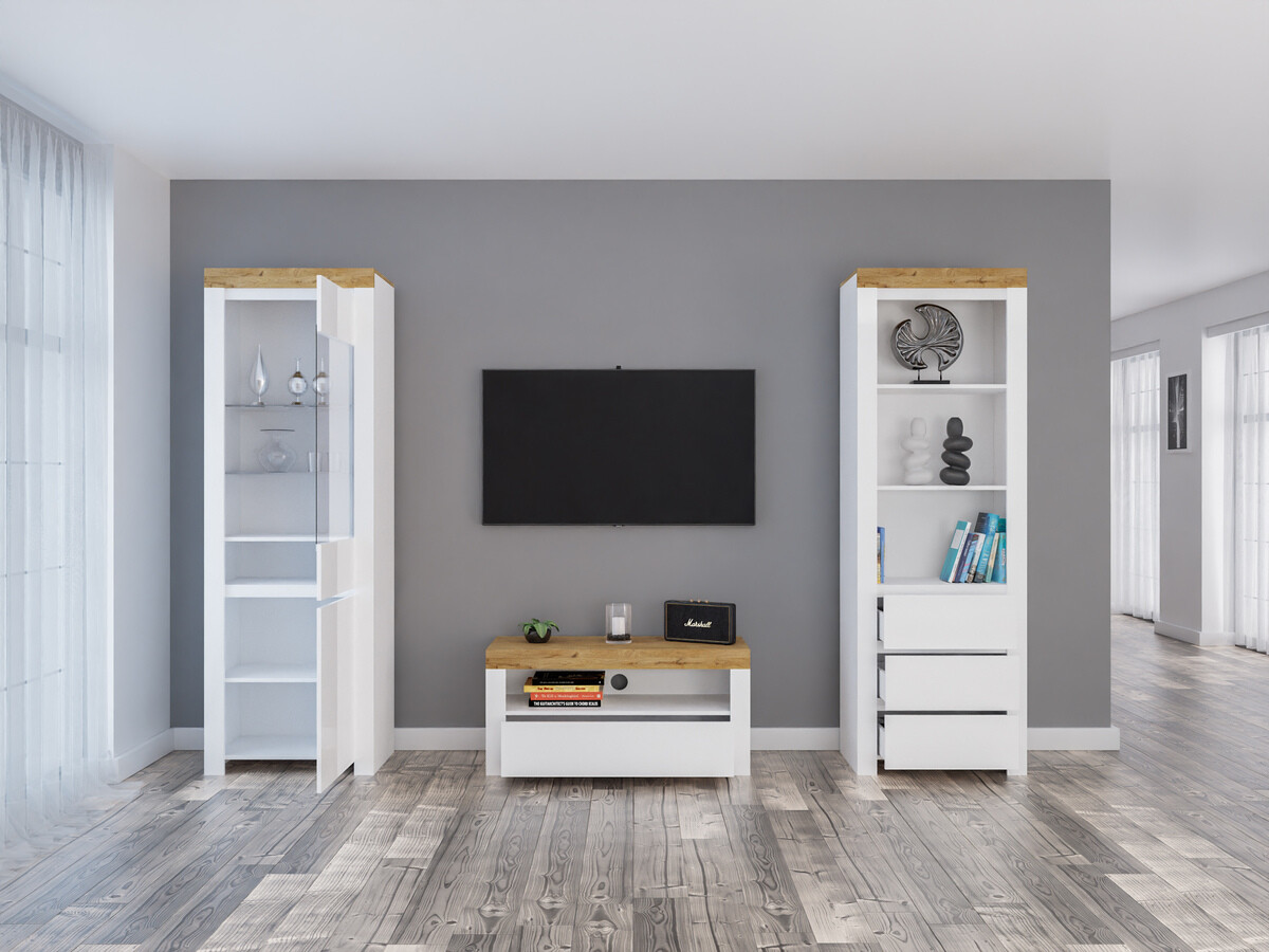 Living room set Sonsoru 145 (White + Glossy white + Wotan Oak)