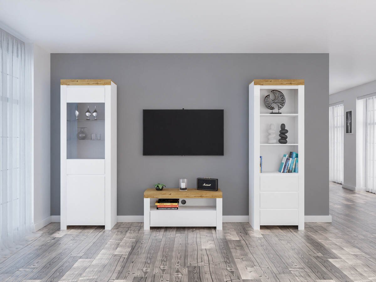 Living room set Sonsoru 145 (White + Glossy white + Wotan Oak)