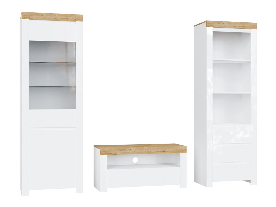 Living room set Sonsoru 145 (White + Glossy white + Wotan Oak)