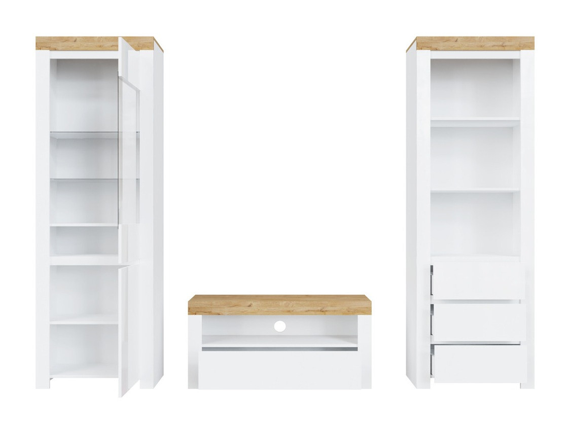 Living room set Sonsoru 145 (White + Glossy white + Wotan Oak)