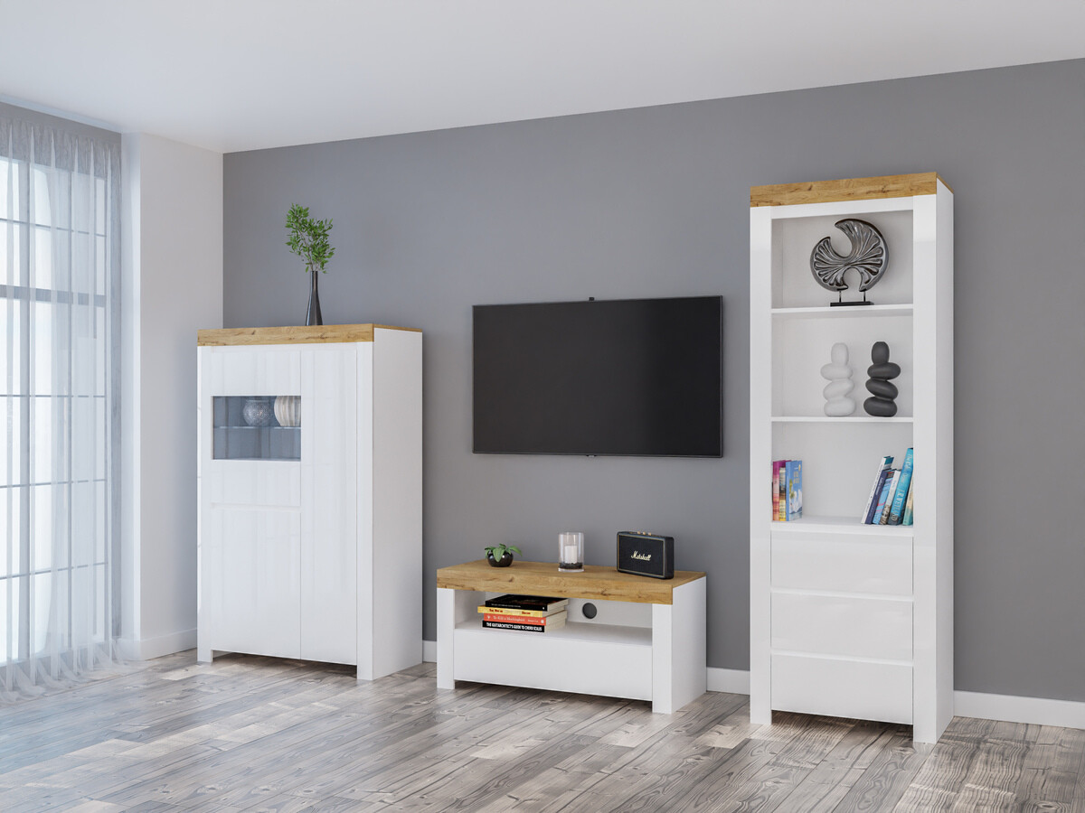 Living room set Sonsoru 146 (White + Glossy white + Wotan Oak)