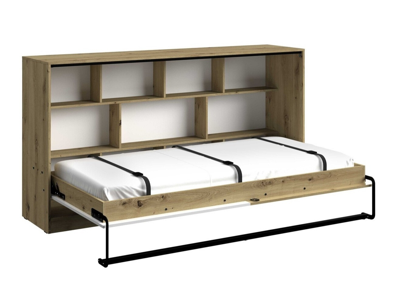 Wall bed Mirelbu 114 (Artisan oak + Glossy white + Grey)