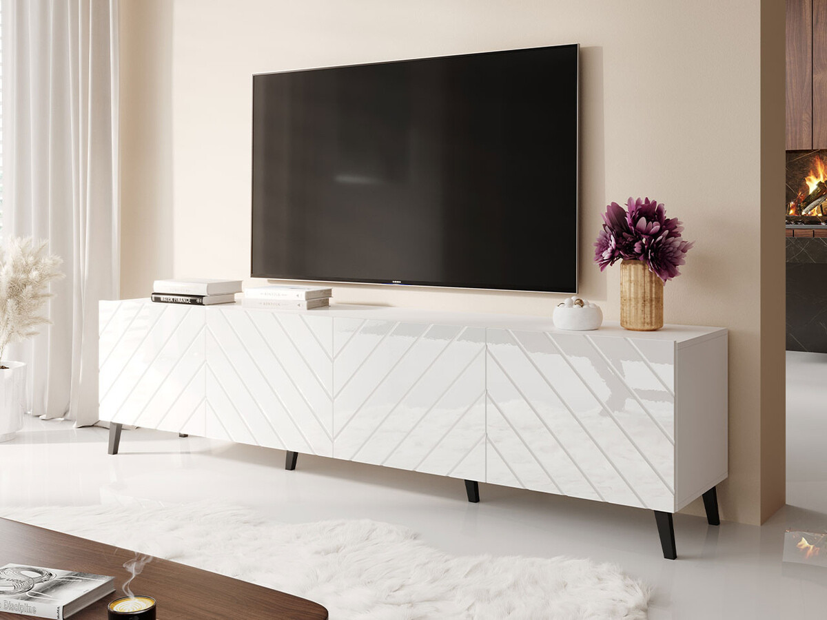 TV stand Charlotte 145 (White + Glossy white)