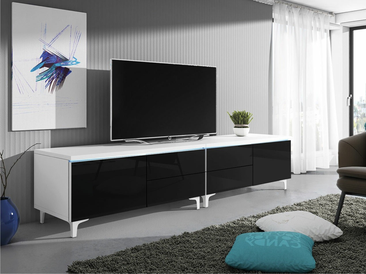 TV stand Hortus I (White + Glossy black)