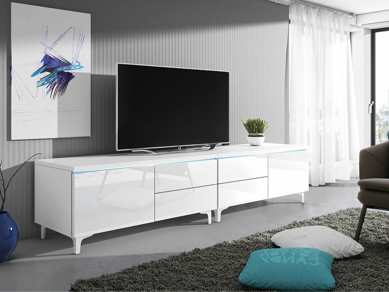 TV stand Nashville 128 (White + Glossy white)