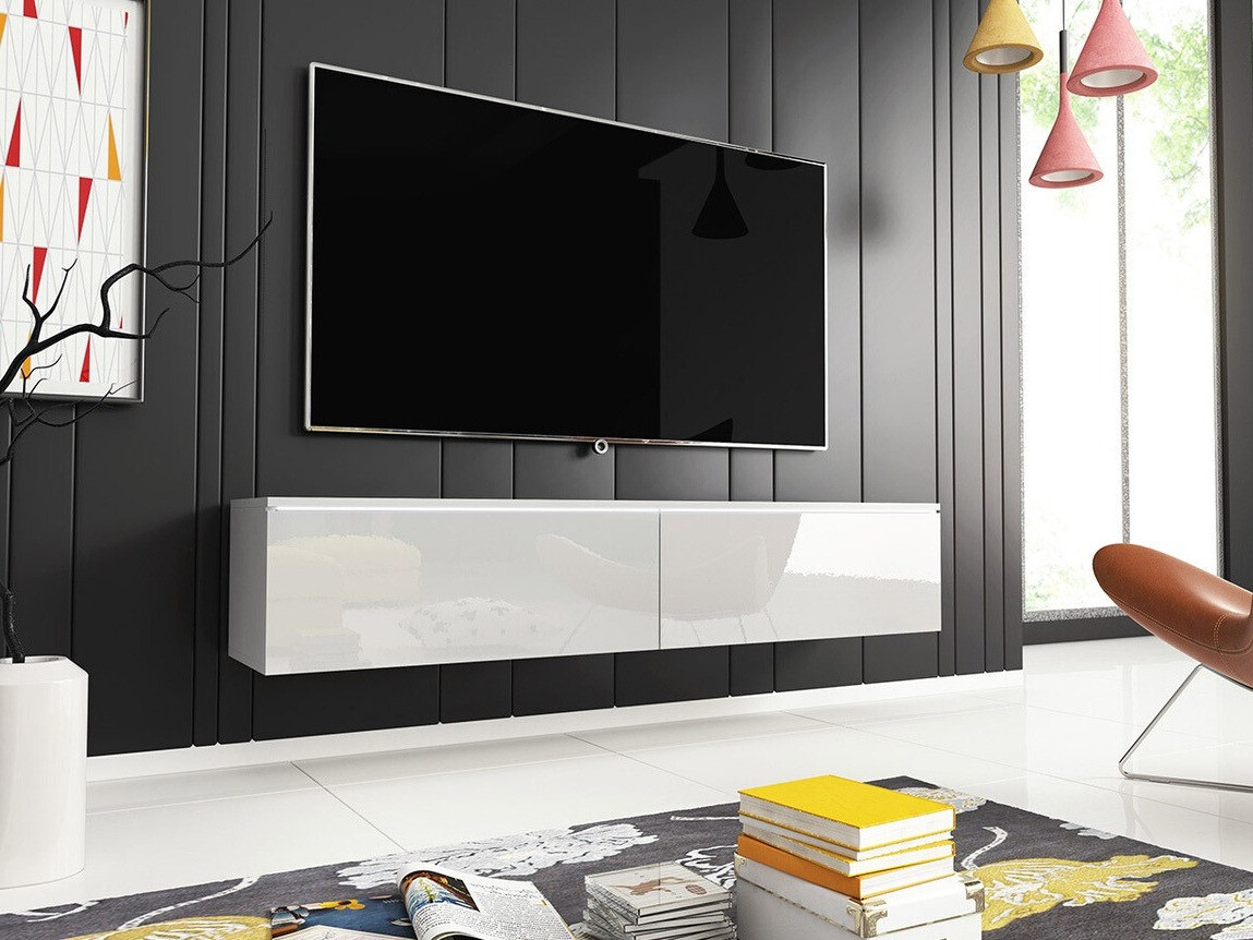 TV stand Scientia (White + Glossy white)