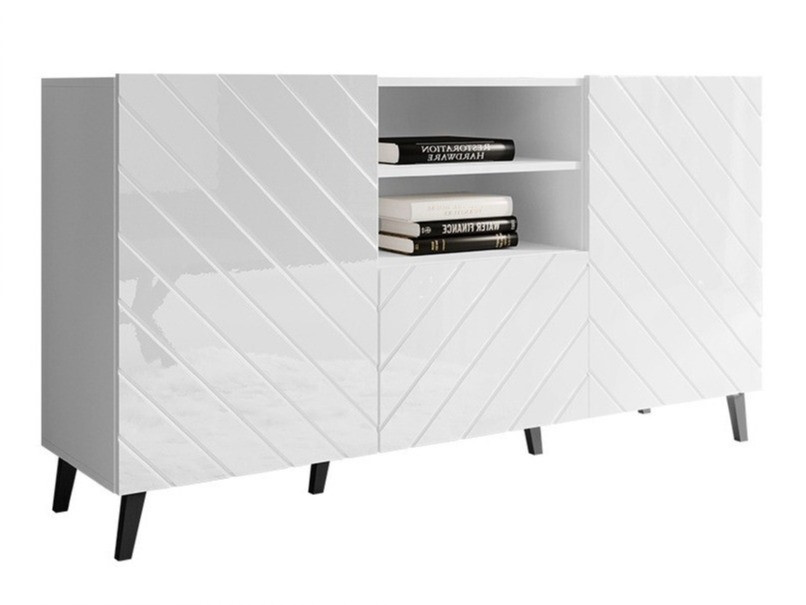 Chest of drawers Charlotte 143 (White + Glossy white)