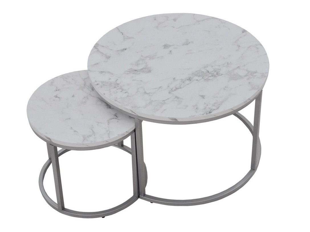 Coffee table set Houston 2213 (White marble + Silver)