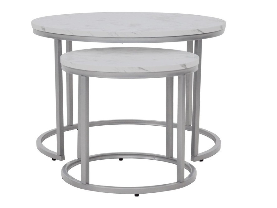 Coffee table set Houston 2213 (White marble + Silver)